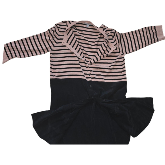 Women's COS Striped Beige Black Sweater 100% Silk Contrast Bottom Tunic SMALL - Picture 6 of 8